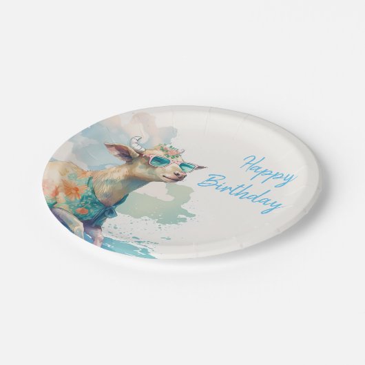 Summer Vibes Waterverf Goat - Happy Birthday Papieren Bordje (Gekanteld)