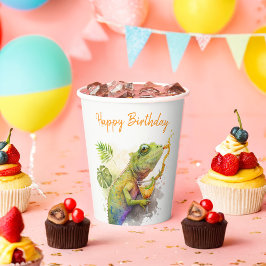 Summer Vibes Waterverf Kameleon - Happy Birthday Papieren Bekers