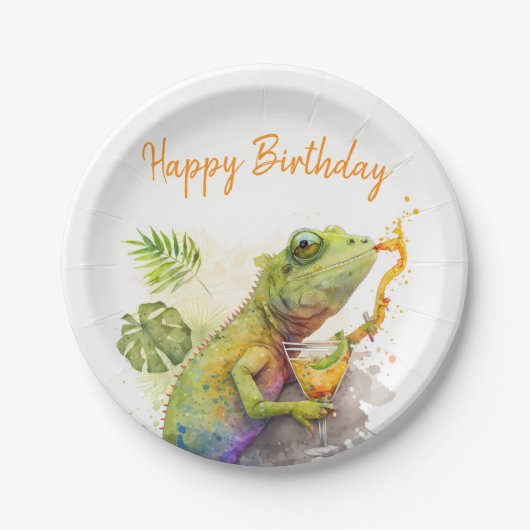Summer Vibes Waterverf Kameleon - Happy Birthday Papieren Bordje (Voorkant)