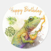 Summer Vibes Waterverf Kameleon - Happy Birthday Ronde Sticker (Voorkant)