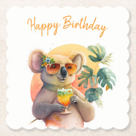 Summer Vibes Waterverf Koala - Happy Birthday Kartonnen Onderzetters