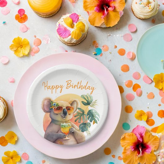 Summer Vibes Waterverf Koala - Happy Birthday Papieren Bordje