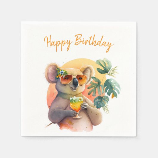 Summer Vibes Waterverf Koala - Happy Birthday Servet (Voorkant)