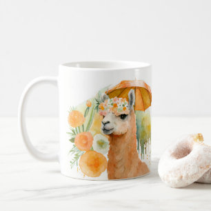 Summer Vibes Waterverf Llama en Flowers - Koffiemok