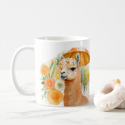 Summer Vibes Waterverf Llama en Flowers - Koffiemok (Met donut)
