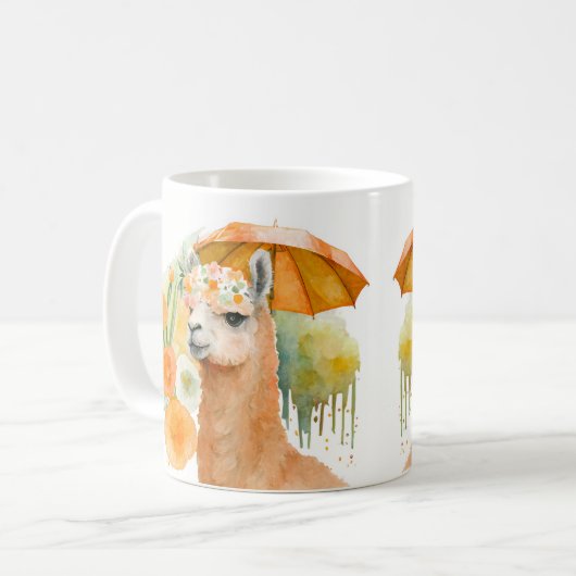Summer Vibes Waterverf Llama en Flowers - Koffiemok (Voorkant links)