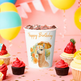 Summer Vibes Waterverf Llama - Happy Birthday Papieren Bekers