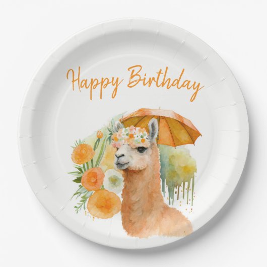 Summer Vibes Waterverf Llama - Happy Birthday Papieren Bordje (Voorkant)