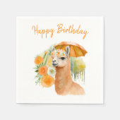 Summer Vibes Waterverf Llama - Happy Birthday Servet (Voorkant)