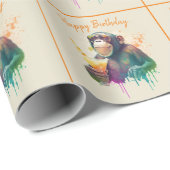 Summer Vibes Waterverf Monkey - Happy Birthday Cadeaupapier (Rol Hoek)