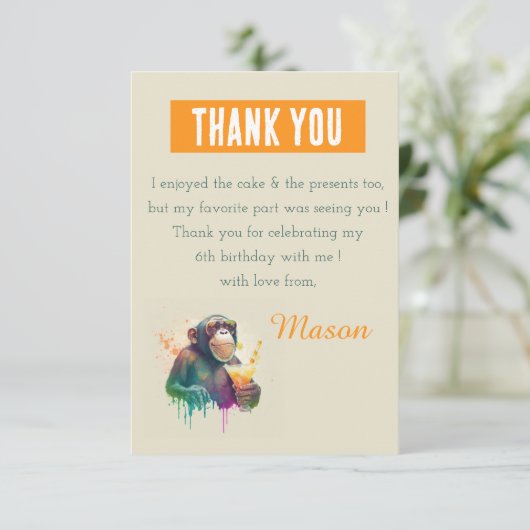 Summer Vibes Waterverf Monkey - Verjaardag Bedankkaart (Staand voorkant)