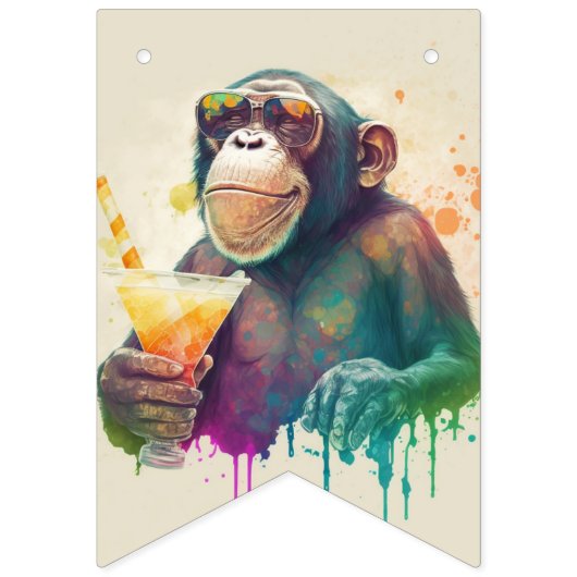 Summer Vibes Waterverf Monkey - Verjaardag Vlaggetjes (Eerste vlag)