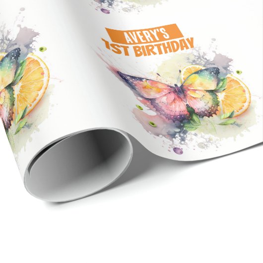 Summer Vibes Waterverf Vlinder Verjaardag Cadeaupapier (Rol Hoek)