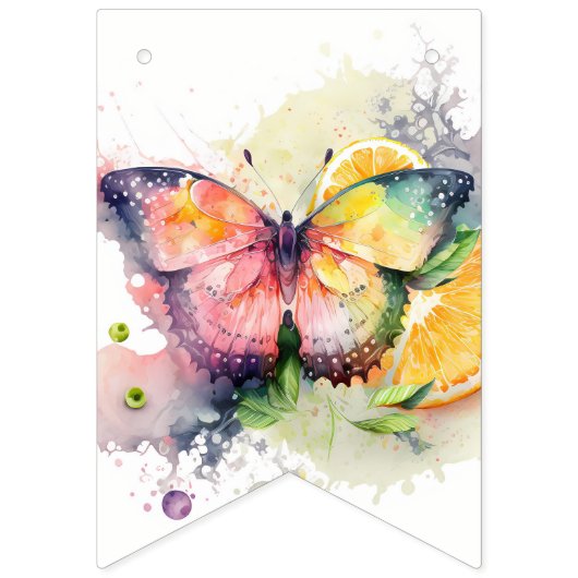 Summer Vibes Waterverf Vlinder - Verjaardag Vlaggetjes (Eerste vlag)