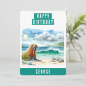 Summer Vibes Waterverf Walrus Verjaardag Kaart (Staand voorkant)
