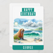 Summer Vibes Waterverf Walrus Verjaardag Kaart (Voorkant / Achterkant)