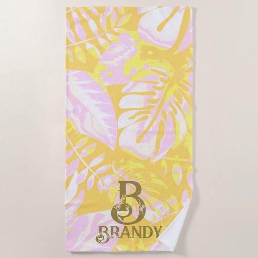 Summer Vibes Yellow Palm Leaf Strandlaken (Voorkant)