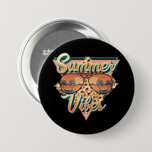 Summer Vibes | zonnebril | strandzonsondergang Ronde Button 7,6 Cm (Voorkant /achterkant)