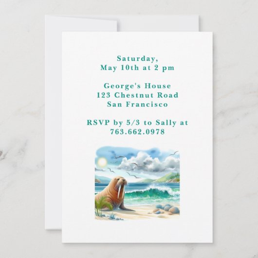 Summer Walrus - Verjaardagsuitnodiging Kaart (Achterkant)