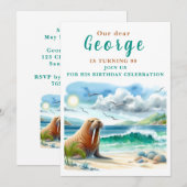 Summer Walrus - Verjaardagsuitnodiging Kaart (Voorkant / Achterkant)