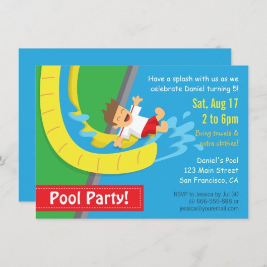 Summer Water Slide Birthday Pool Kaart (Voorkant / Achterkant)