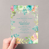 Summer Watercolor Floral 55th Birthday Clear Acryl Uitnodigingen (Insitu (Draagbaar))