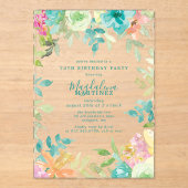 Summer Watercolor Floral 70th Birthday Clear Acryl Uitnodigingen (Voorkant)