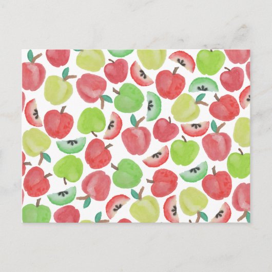 Summer watercolor red green apples fruit pattern briefkaart (Voorkant)