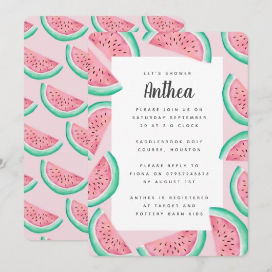 SUMMER WATERMELON BABY SHOWER INVITE KAART (Voorkant / Achterkant)