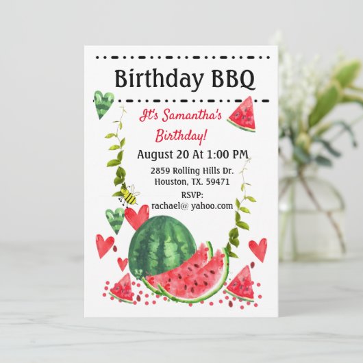Summer Watermelon Birthday BBQ Cookout Kaart (Staand voorkant)