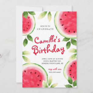Summer Watermelon Birthday Invitation Kaart