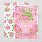 Summer Watermelon Birthday Party Invitation Invite Kaart (Voorkant / Achterkant)