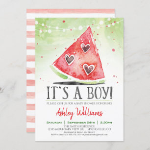 Summer Watermelon Boy Baby shower Invitation Kaart