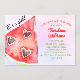 Summer Watermelon Cute Girl Baby shower Kaart