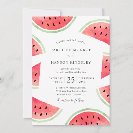 Summer Watermelon Elegant Modern Beach Wedding Kaart (Voorkant)