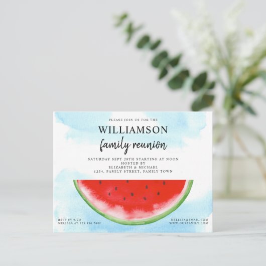 Summer Watermelon Family Reunion Aankondigingskaart (Staand voorkant)
