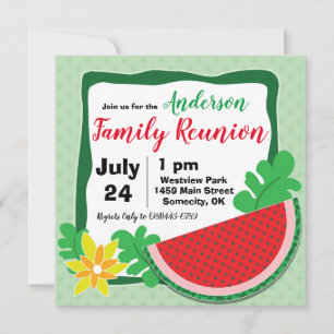 Summer Watermelon Family Reunion Invitations Kaart
