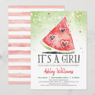 Summer Watermelon Girl Baby shower Invitation Kaart