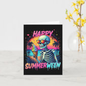 Summer Watermelon Jack-o-lantern Happy Summerween Kaart (Gele Bloem)