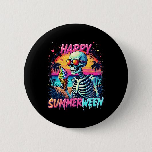 Summer Watermelon Jack-o-lantern Happy Summerween Ronde Button 5,7 Cm (Voorkant)