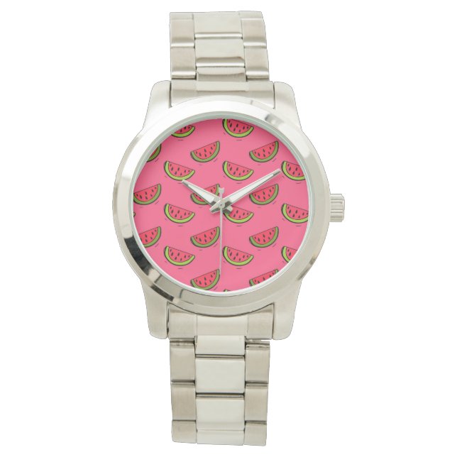 Summer Watermelon Pink Pattern Horloge (Voorkant)