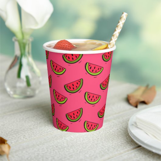 Summer Watermelon Pink Pattern Papieren Bekers (Insitu)