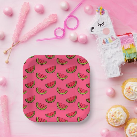 Summer Watermelon Pink Pattern Papieren Bordje (Feest)