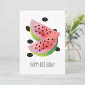 Summer Watermelon Seeds Pair Happy Birthday Kaart (Staand voorkant)