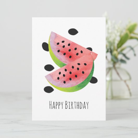 Summer Watermelon Seeds Pair Happy Birthday Kaart (Staand voorkant)