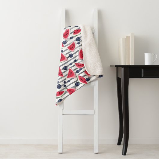 Summer Watermelon Stripes Sherpa Deken (In situ)