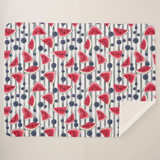 Summer Watermelon Stripes Sherpa Deken (Voorkant (horizontaal))