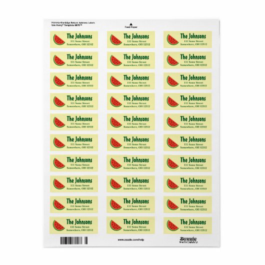 Summer Watermelon Yellow Return Address Labels (Full Sheet)