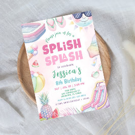 Summer Waterslide Girl Birthday Party Kaart