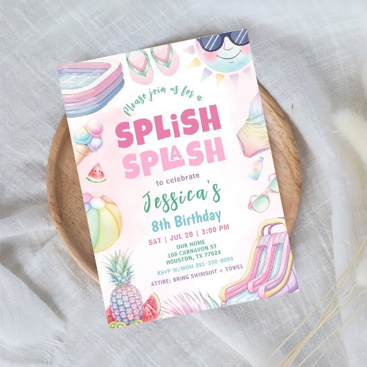 Summer Waterslide Girl Birthday Party Kaart